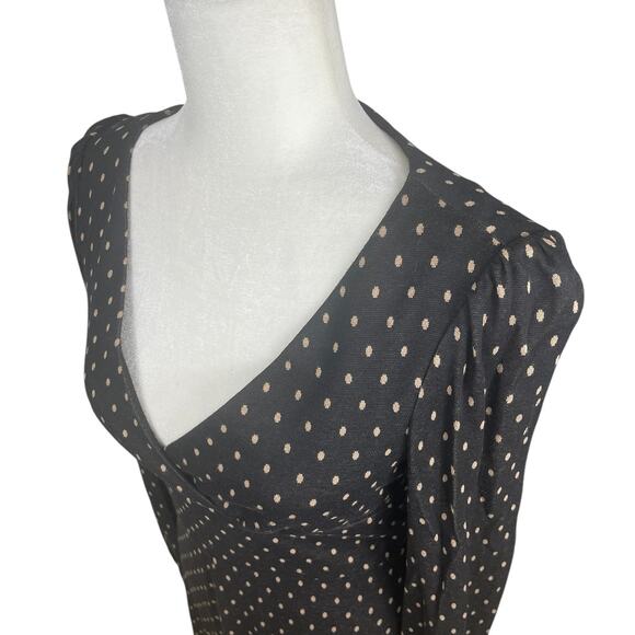 Vintage Betsey Johnson Polka Dot Fit & Flare Midi Dress Retro Pinup Brown Size 4 - Picture 4 of 15
